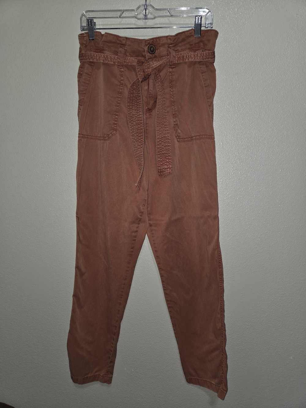 Women's Rust-Brown Belted Casual Pants